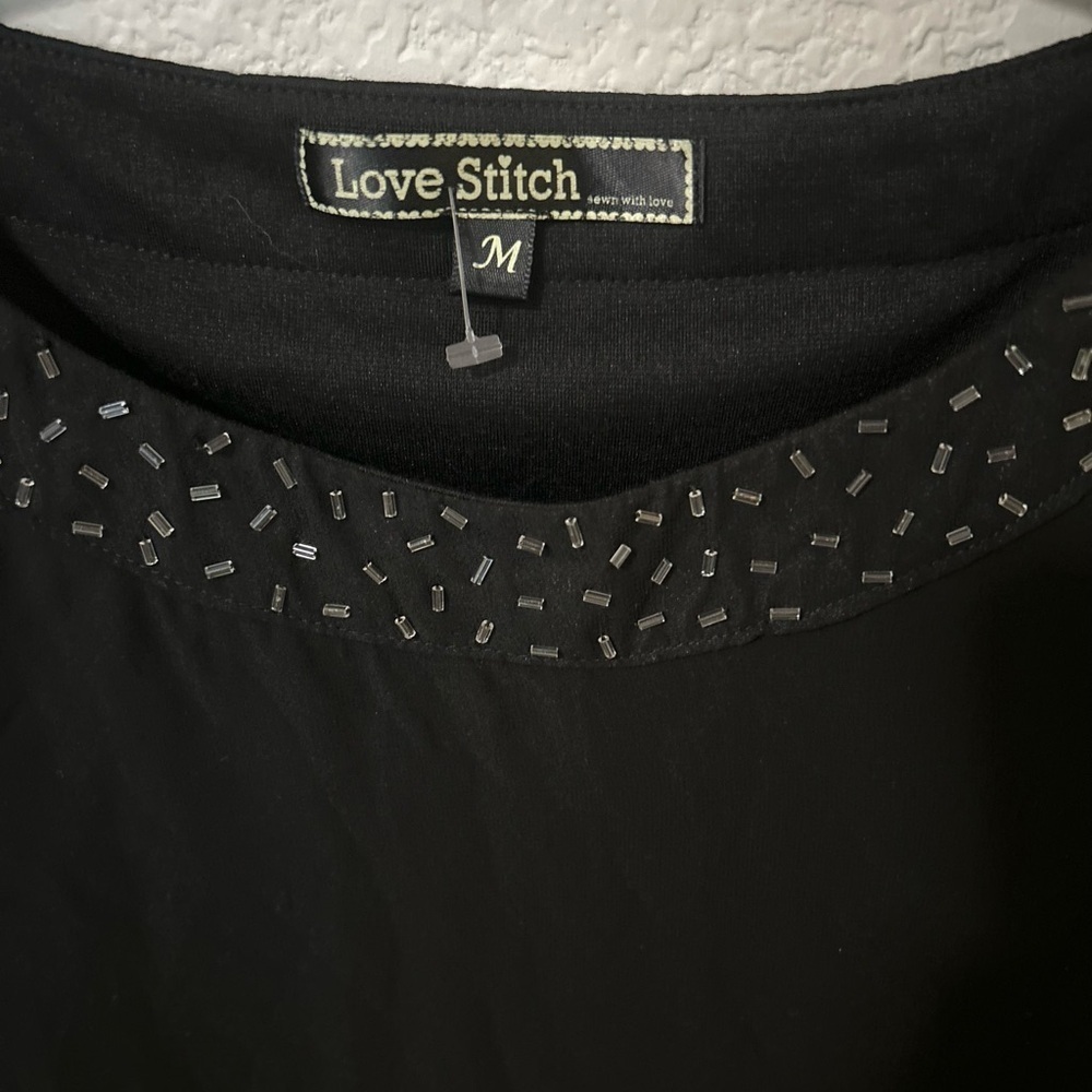 Love Stitch Black Beaded Blouson Dress Size M Like New Boho Cocktail - Picture 2 of 6